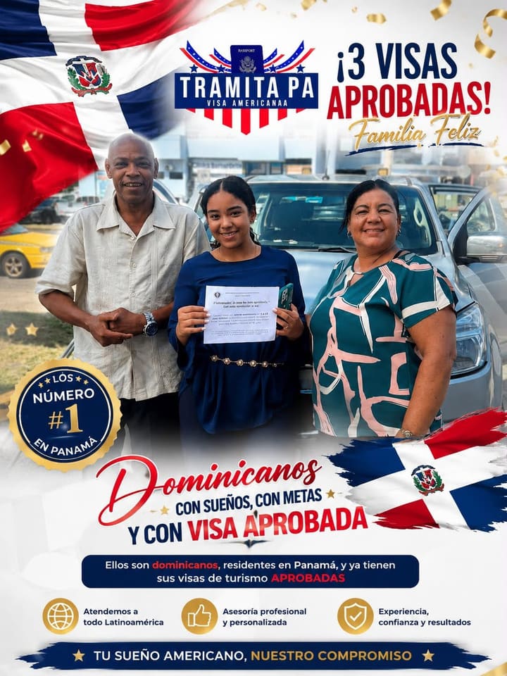 Familia dominicana residente en Panamá celebrando sus 3 visas de turismo aprobadas con TRAMITAPA